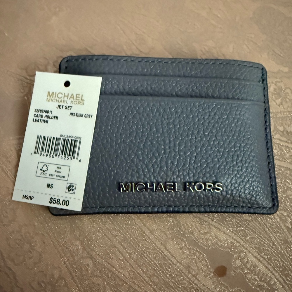Michael Kors Heather Gray Leather Card Holder - Picture 3 of 3